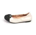 Load image into Gallery viewer, Beige ST Buckle Leather Ballerina Flats
