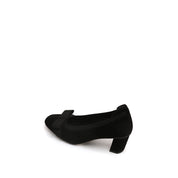 Black Satin Bow Suede Heeled Pumps