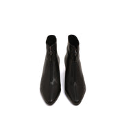 Black Front Zip Leather Ankle Heeled Boots