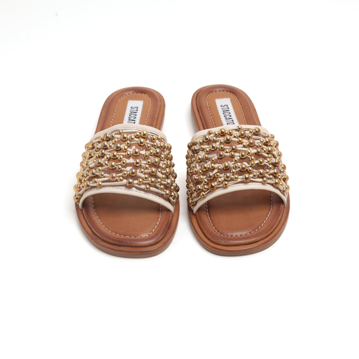 ST x INUOVO Beige Golden-ball Neo Netted Slide Sandals