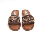 Load image into Gallery viewer, ST x INUOVO Brown Straw Buckle Slide Sandals
