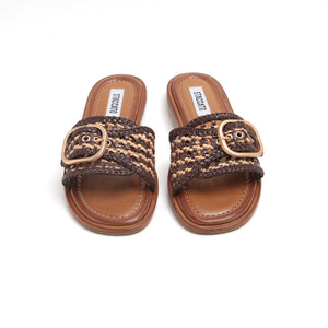 ST x INUOVO Brown Straw Buckle Slide Sandals