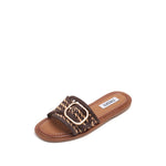 Load image into Gallery viewer, ST x INUOVO Brown Straw Buckle Slide Sandals
