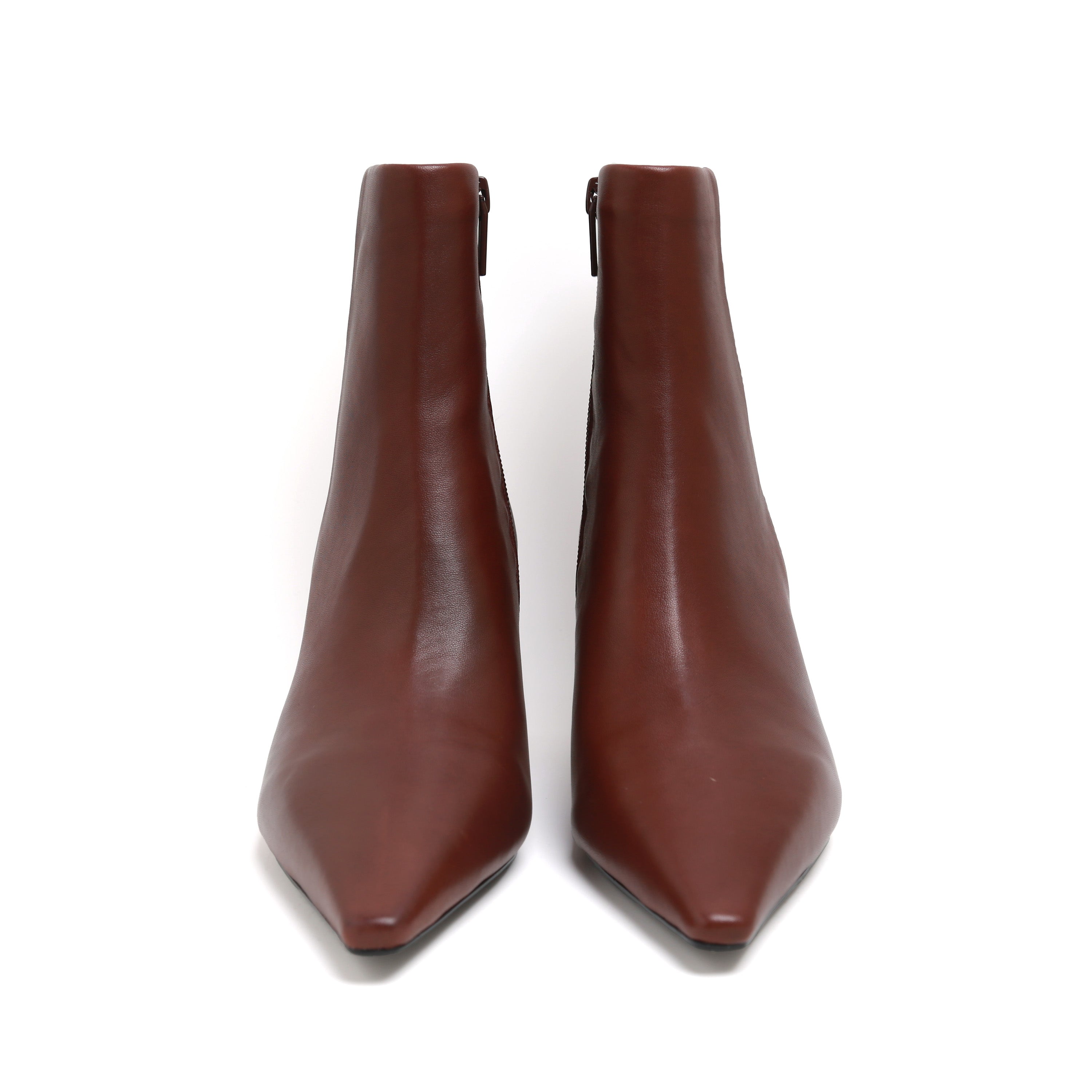 Chestnut Brown Leather Pointed-Toe Stiletto Ankle Boots