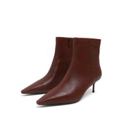 Chestnut Brown Leather Pointed-Toe Stiletto Ankle Boots