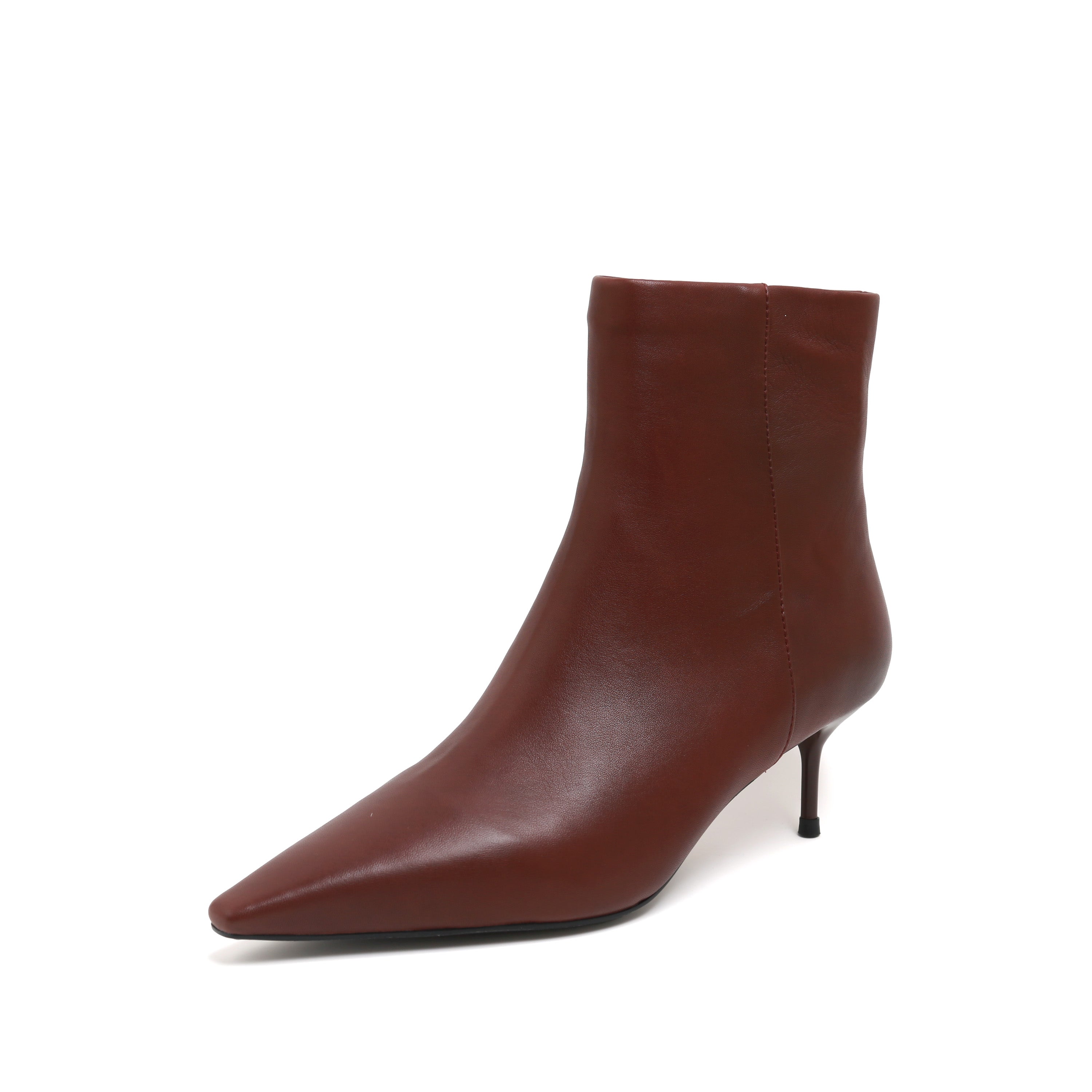 Chestnut Brown Leather Pointed-Toe Stiletto Ankle Boots