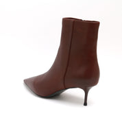 Chestnut Brown Leather Pointed-Toe Stiletto Ankle Boots