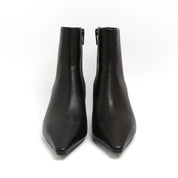 Black Leather Pointed-Toe Stiletto Ankle Boots