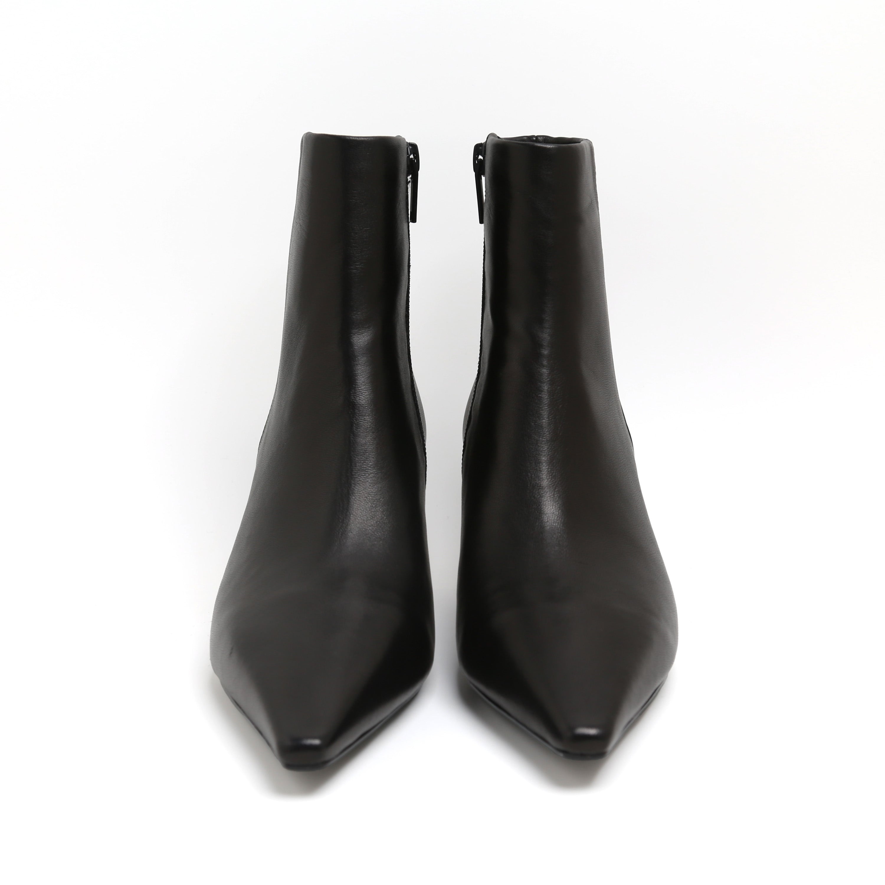 Black Leather Pointed-Toe Stiletto Ankle Boots