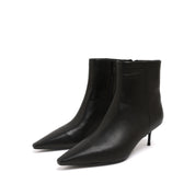 Black Leather Pointed-Toe Stiletto Ankle Boots