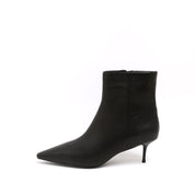 Black Leather Pointed-Toe Stiletto Ankle Boots