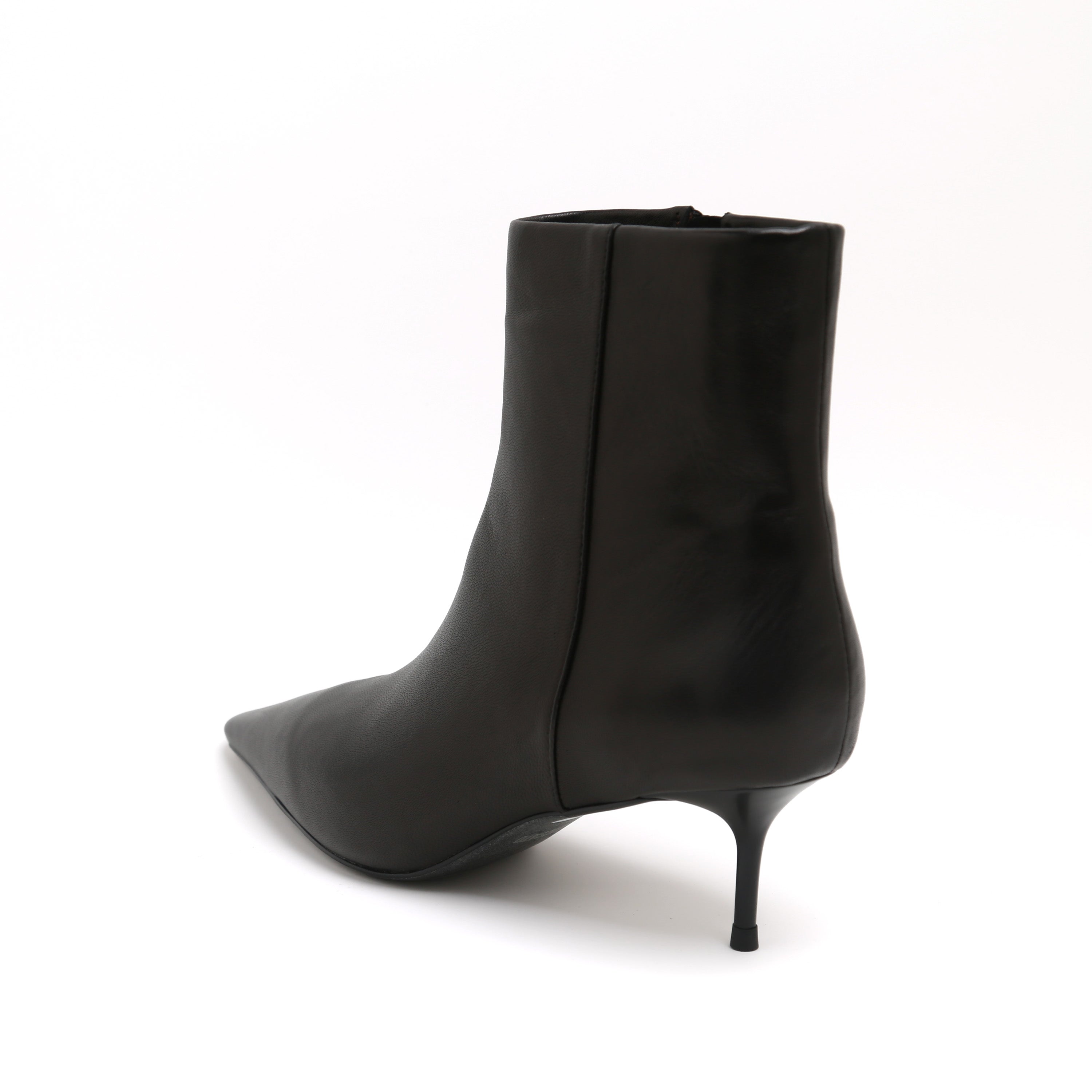 Black Leather Pointed-Toe Stiletto Ankle Boots