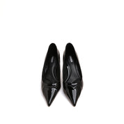 Black Embossed Heart Patent Heeled Pumps