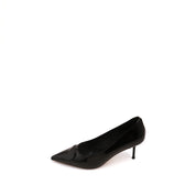 Black Embossed Heart Patent Heeled Pumps