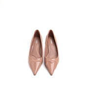 Nude Embossed Heart Patent Heeled Pumps