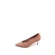 Nude Embossed Heart Patent Heeled Pumps