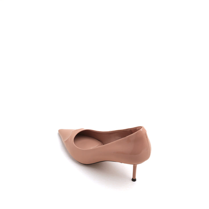 Nude Embossed Heart Patent Heeled Pumps