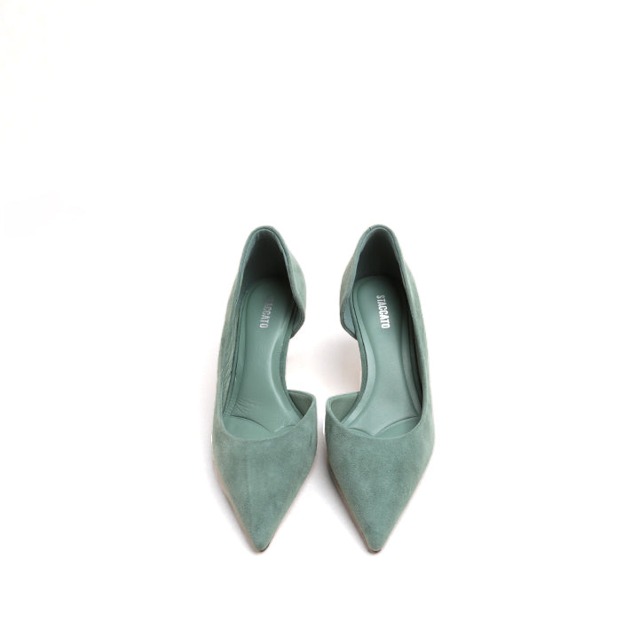 Mint Suede Pointy D'Orsay Heeled Pumps