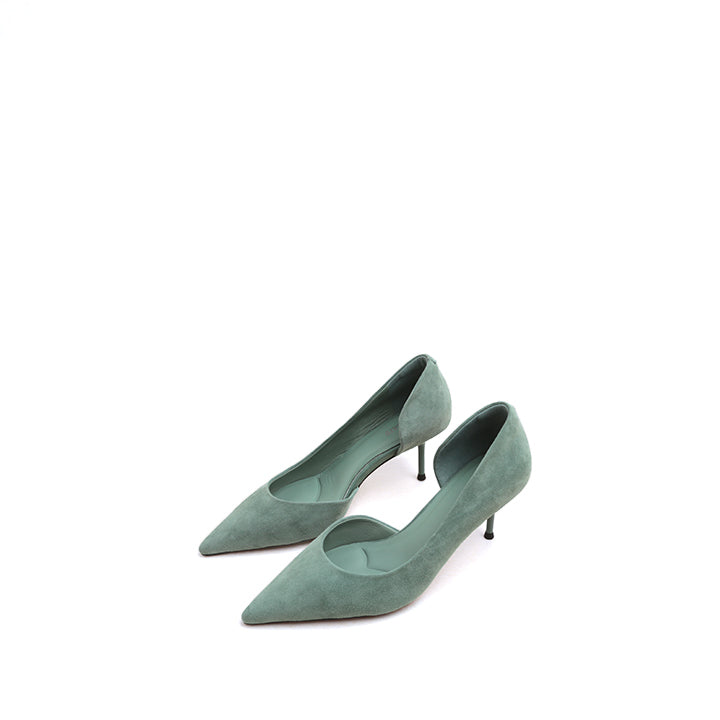 Mint Suede Pointy D'Orsay Heeled Pumps