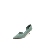 Mint Suede Pointy D'Orsay Heeled Pumps