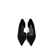 Black Suede Pointy D'Orsay Heeled Pumps
