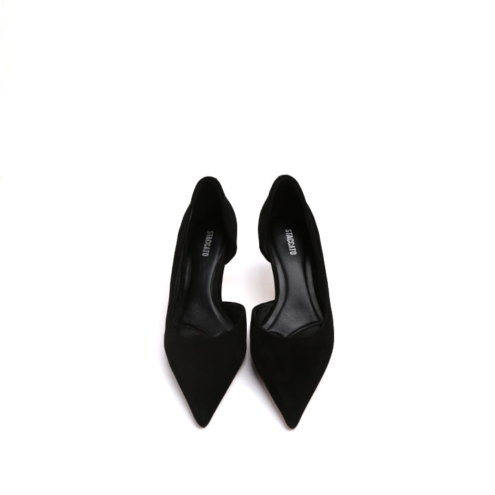 Black Suede Pointy D'Orsay Heeled Pumps