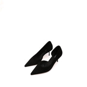 Black Suede Pointy D'Orsay Heeled Pumps