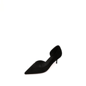 Black Suede Pointy D'Orsay Heeled Pumps
