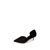 Black Suede Pointy D'Orsay Heeled Pumps