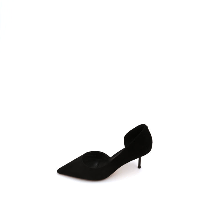 Black Suede Pointy D'Orsay Heeled Pumps
