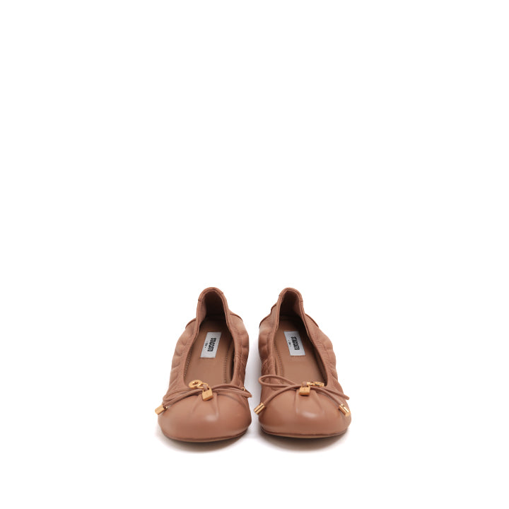 Beige Bow Accent Ballet Flats