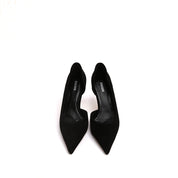 Black Suede Pointy D'Orsay High Heel Pumps