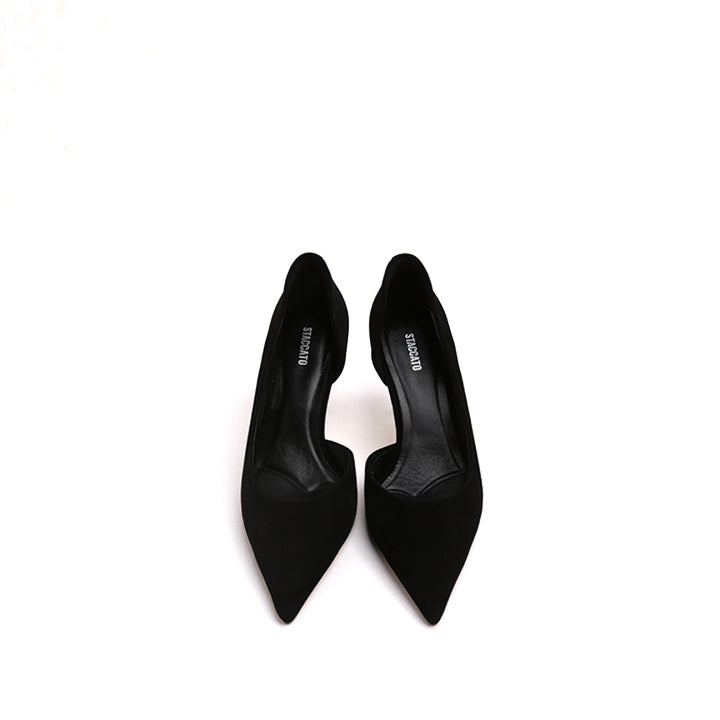 Black Suede Pointy D'Orsay High Heel Pumps