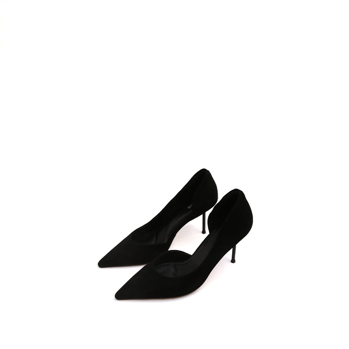 Black Suede Pointy D'Orsay High Heel Pumps