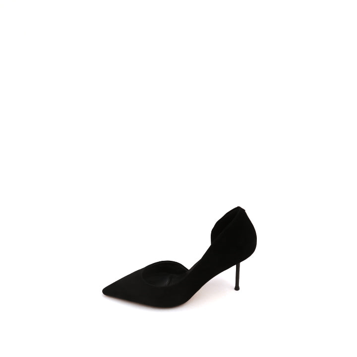 Black Suede Pointy D'Orsay High Heel Pumps