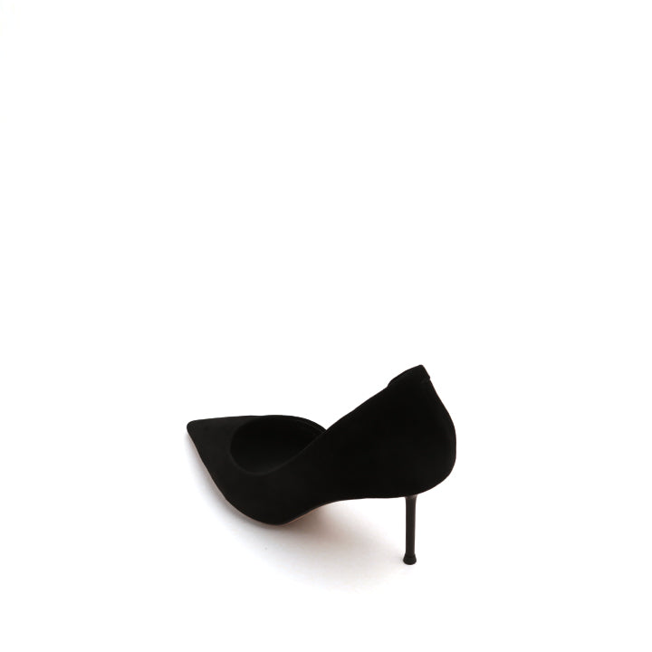 Black Suede Pointy D'Orsay High Heel Pumps