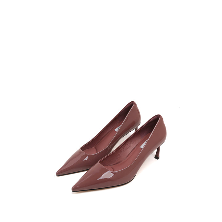 Dusty Rose Patent Pointed Heeled Pumps