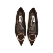 Brownie Suede Golden Symbol Buckle Heeled Pumps