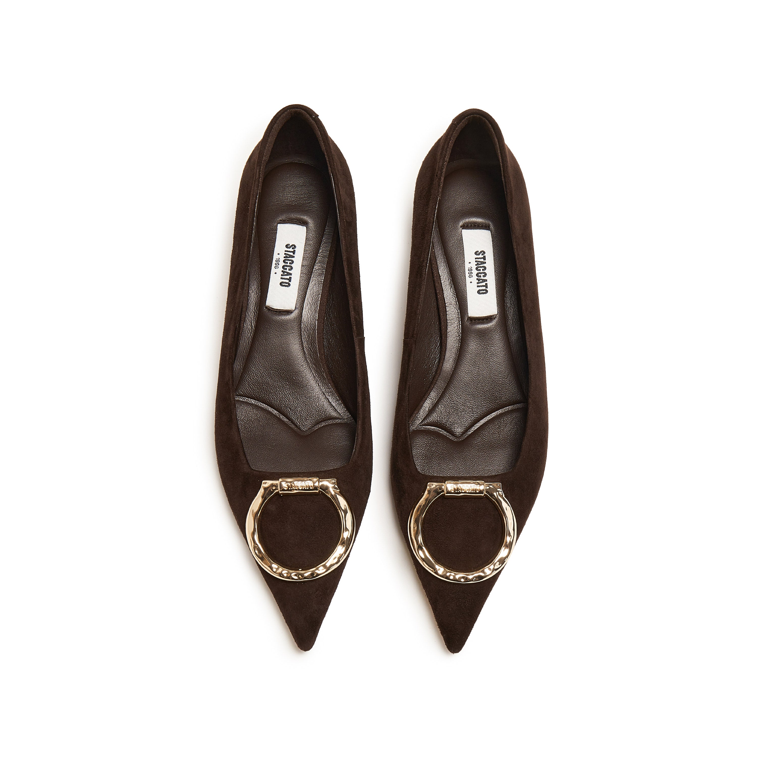 Brownie Suede Golden Symbol Buckle Heeled Pumps