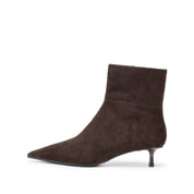 Brown Suede Pointed-Toe Kitten Heel Ankle Boots