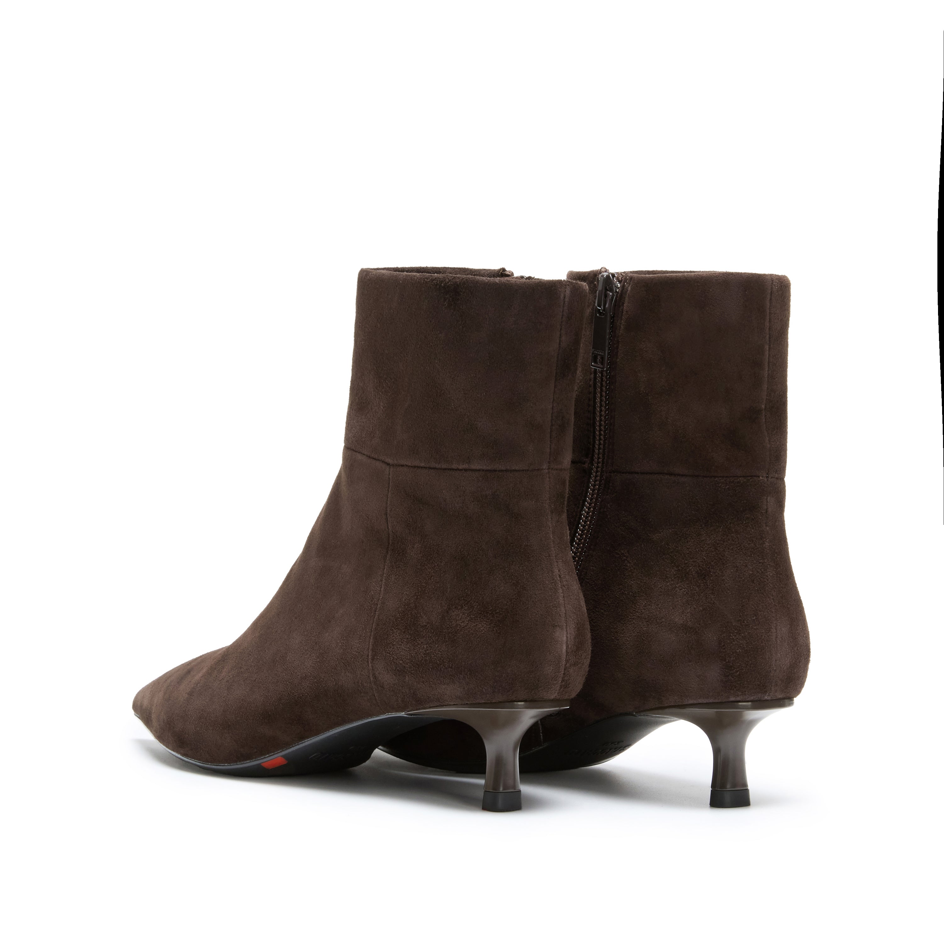 Brown Suede Pointed-Toe Kitten Heel Ankle Boots