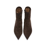 Brown Suede Pointed-Toe Kitten Heel Ankle Boots