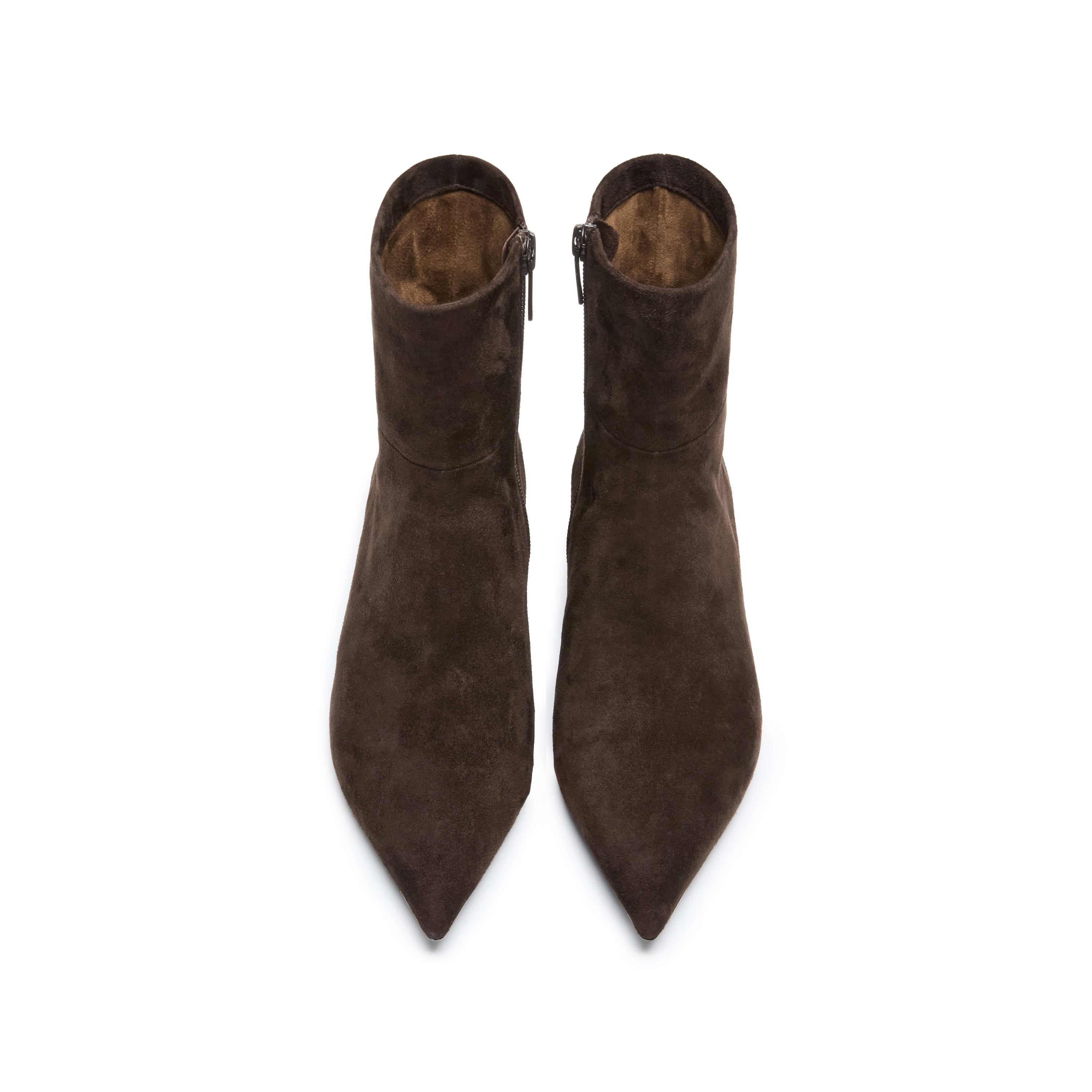 Brown Suede Pointed-Toe Kitten Heel Ankle Boots