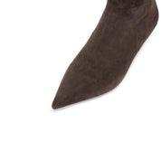 Brown Suede Pointed-Toe Kitten Heel Ankle Boots