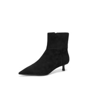 Black Suede Pointed-Toe Kitten Heel Ankle Boots