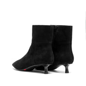 Black Suede Pointed-Toe Kitten Heel Ankle Boots