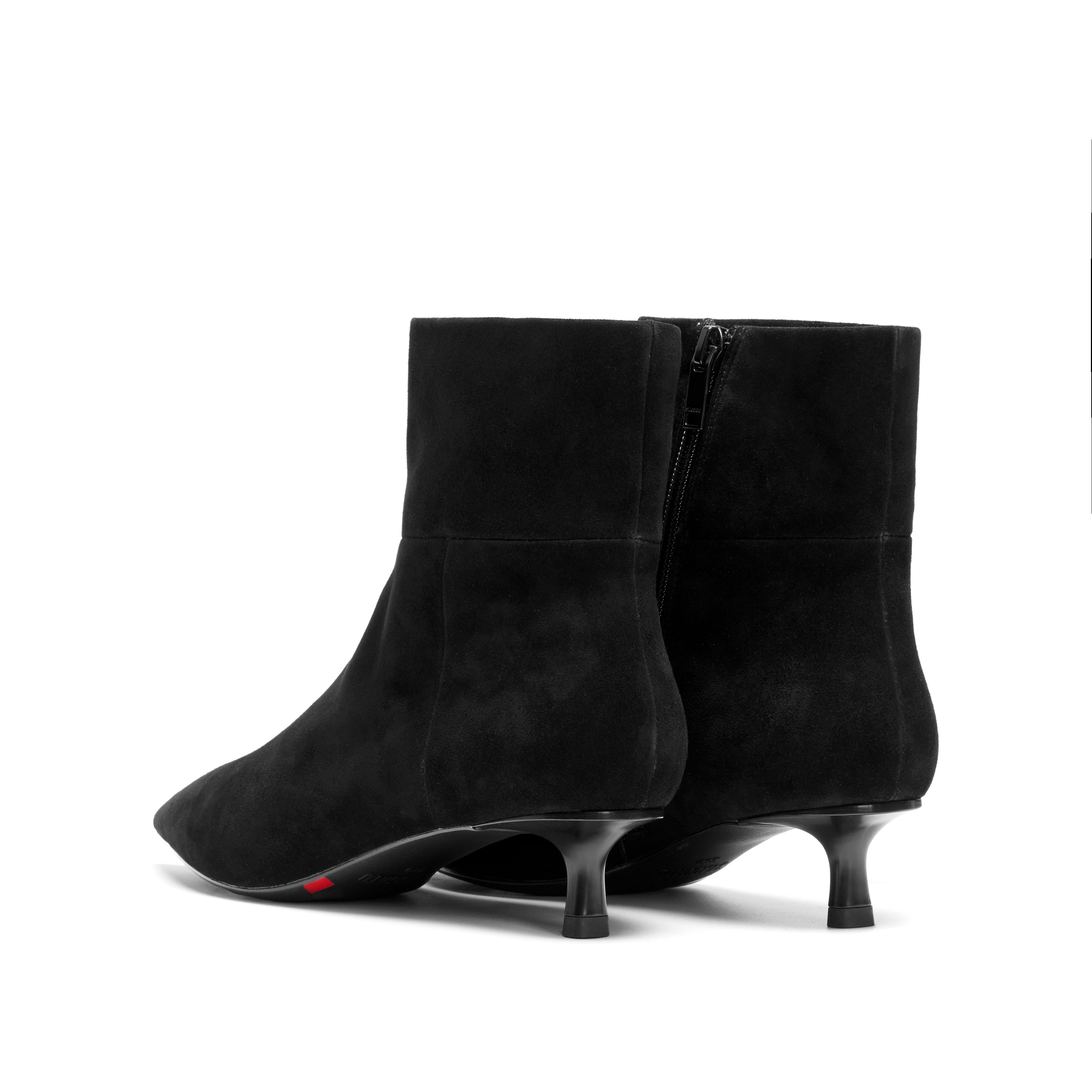 Black Suede Pointed-Toe Kitten Heel Ankle Boots