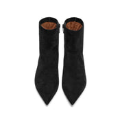 Black Suede Pointed-Toe Kitten Heel Ankle Boots
