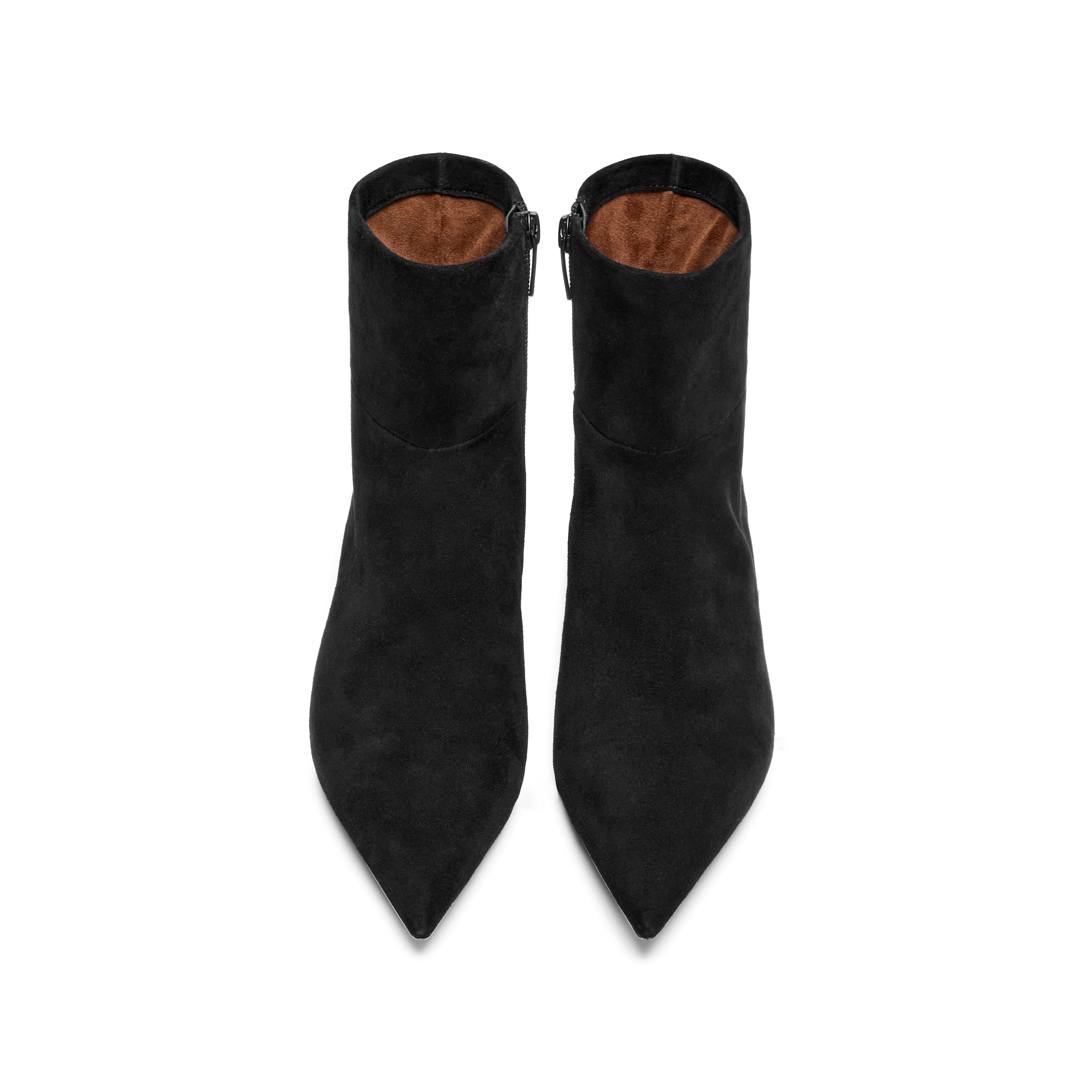 Black Suede Pointed-Toe Kitten Heel Ankle Boots