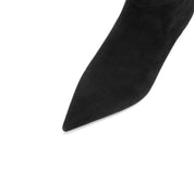 Black Suede Pointed-Toe Kitten Heel Ankle Boots